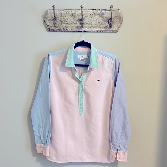 Vineyard Vines Pastel Oxford Popover Blouse - Picture 1 of 5